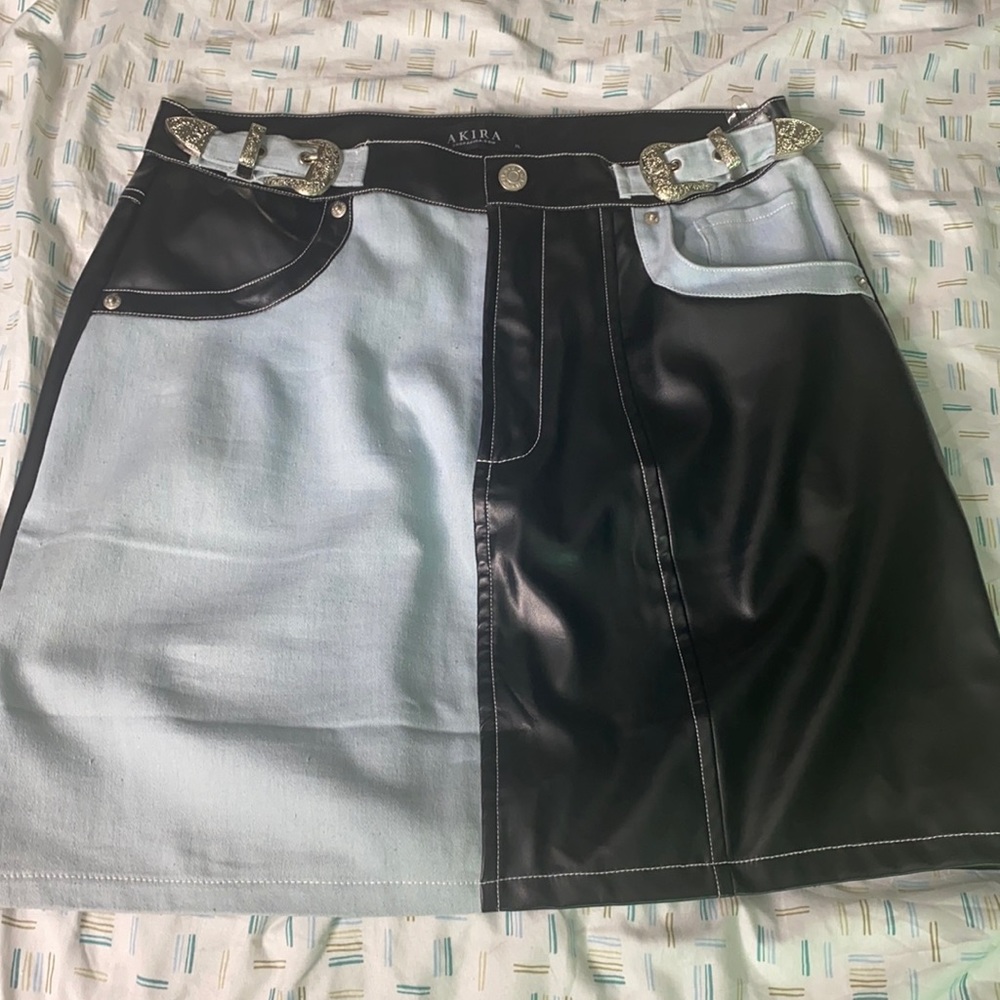 Mini skirt  faux leather black and blue Jean